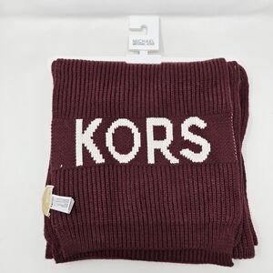 Michael Kors Maroon Knit Scarf with White Logo